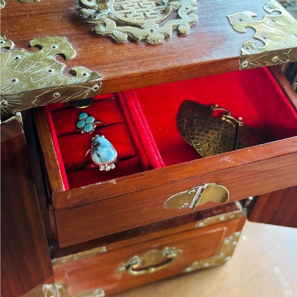 Ornate Wooden Jewelry Box with Brass Details - Picture 7 of 7